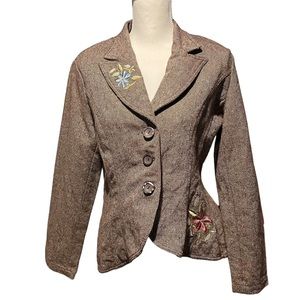 VTG y2k Contrived Clash Embroidered Peplum Jacket Hi Low embroidered floral 12